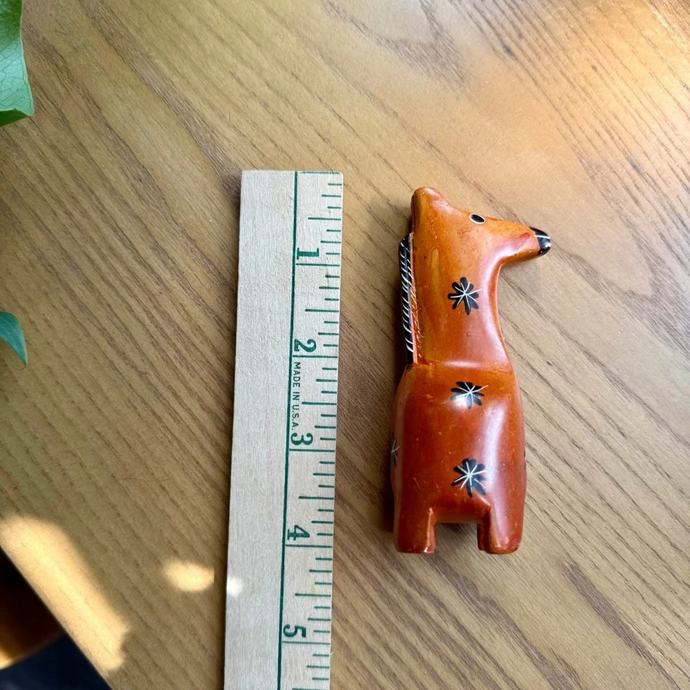 Kenyan Soapstone Giraffe Figurine Folk Art Orange Painted Floral